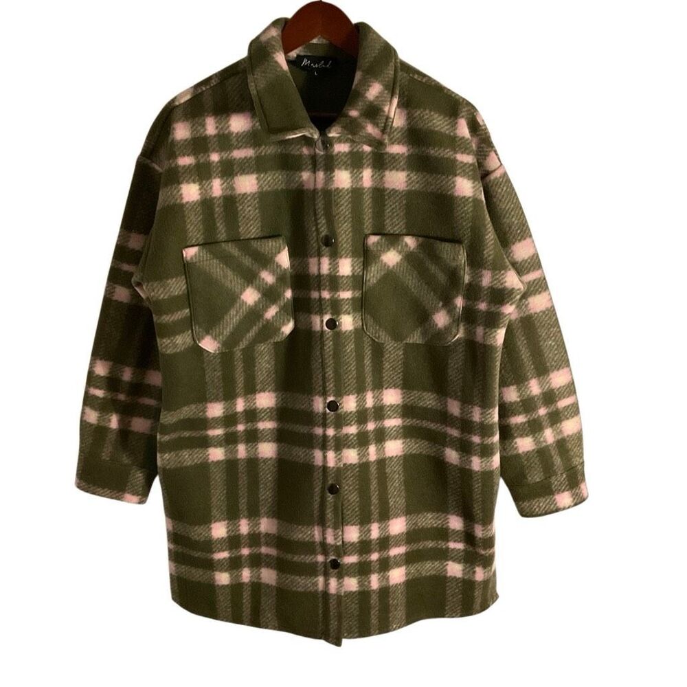 Marled Brushed Pink and Green Shacket. L. Roomy Soft